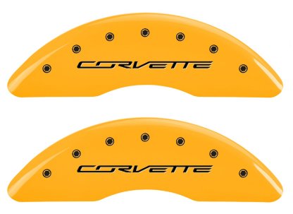 C7 Corvette Caliper Covers with Corvette Logo Yellow Powder Coat